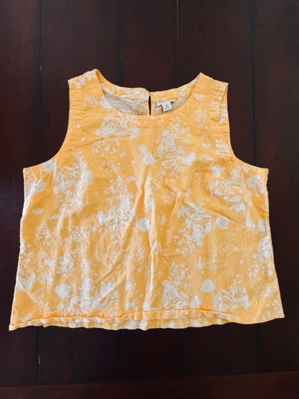 Liz Claiborne Women’s XL Linen‎ Cotton Sleeveless Top Yellow White Floral